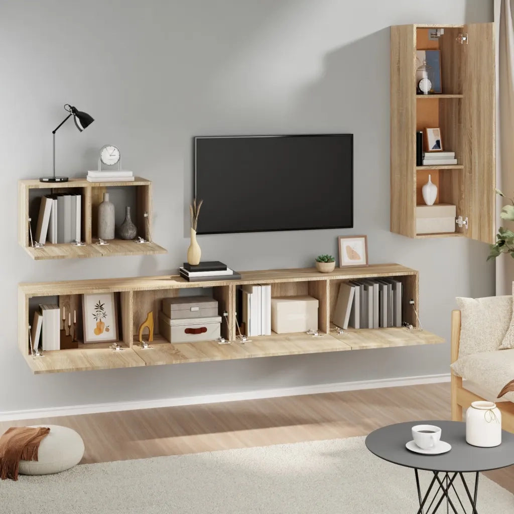 Set di Mobili Porta TV 4 pz-Credenza per TV Rovere Sonoma in Legno Multistrato 573460