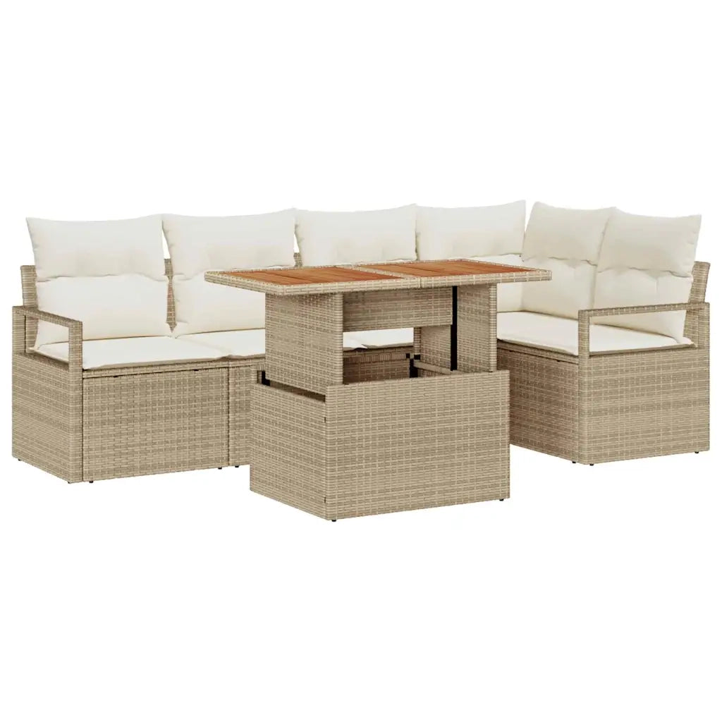 Set da Pranzo per Giardino con cuscino 6 pcs Beige e Crema