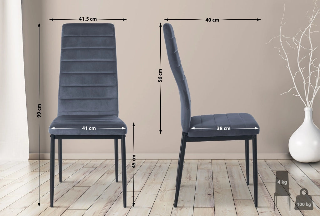 Set di 4 sedie da pranzo Mayfair grigio chiaro,Velluto