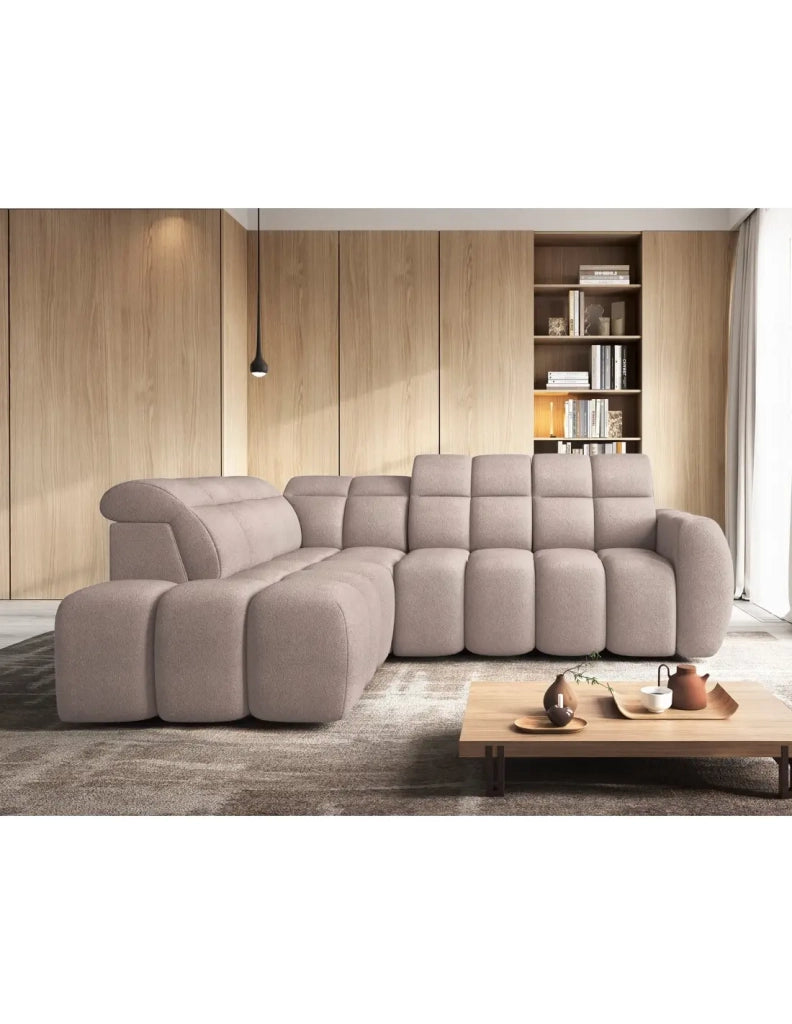 Divano angolare elettrico RONDA 4 posti marrone chiaro - angolo sinistro