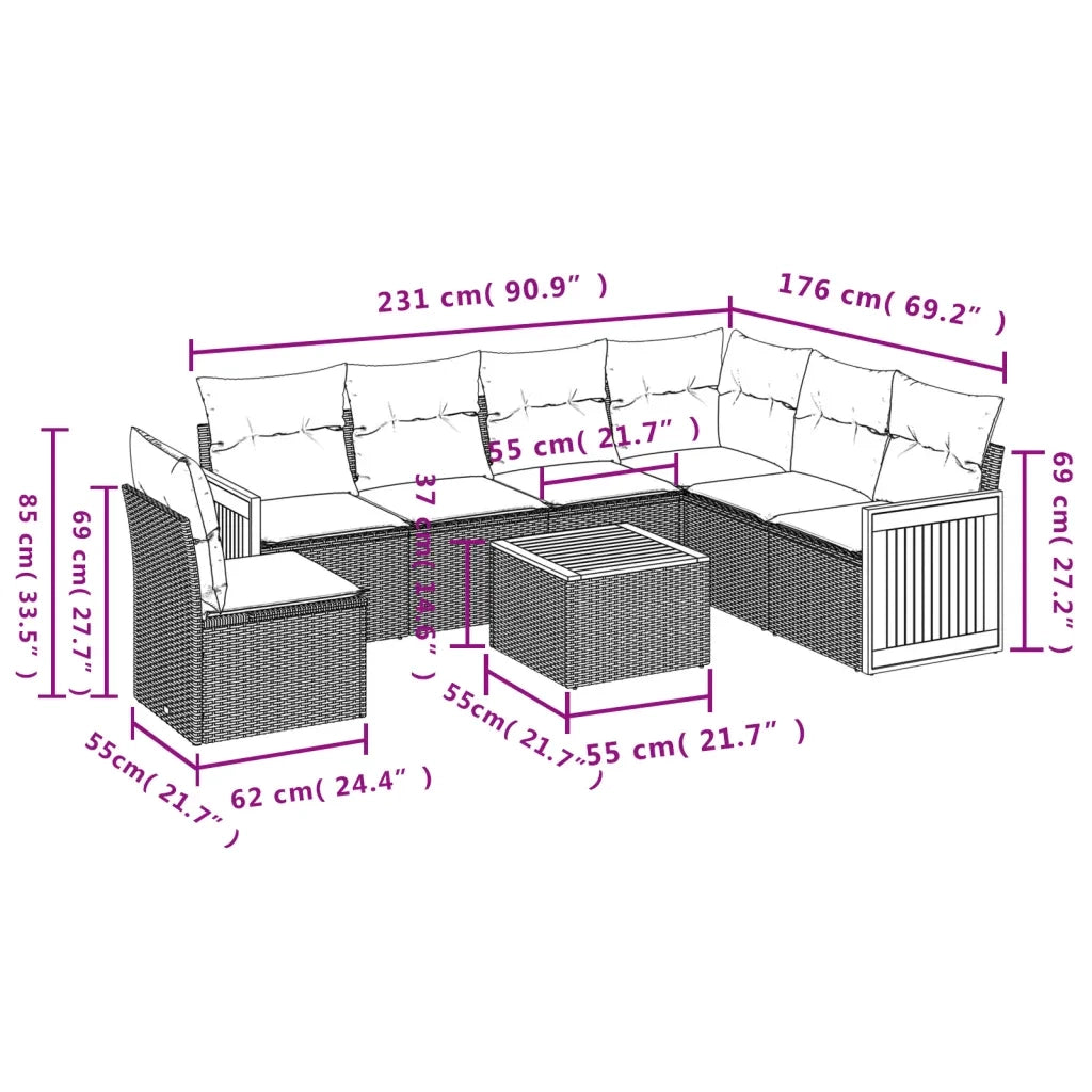 Set Divani da Giardino 7 pz con Cuscini Beige in Polyrattan