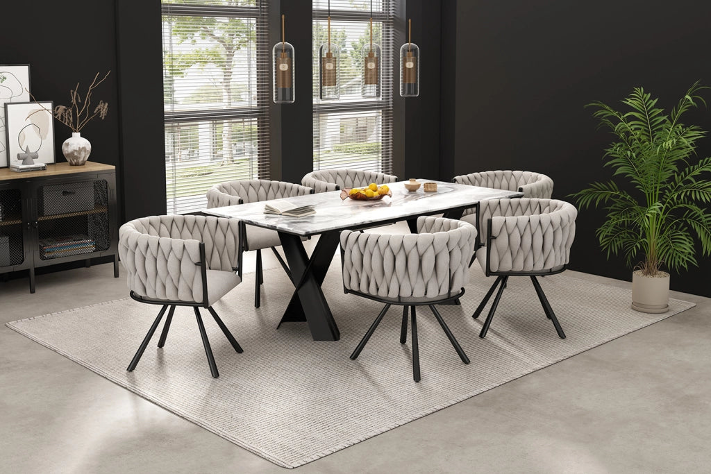 Sedia da pranzo set da 4 girevole a 360° con schienale ergonomico e gambe in metallo imbottita in lino nero