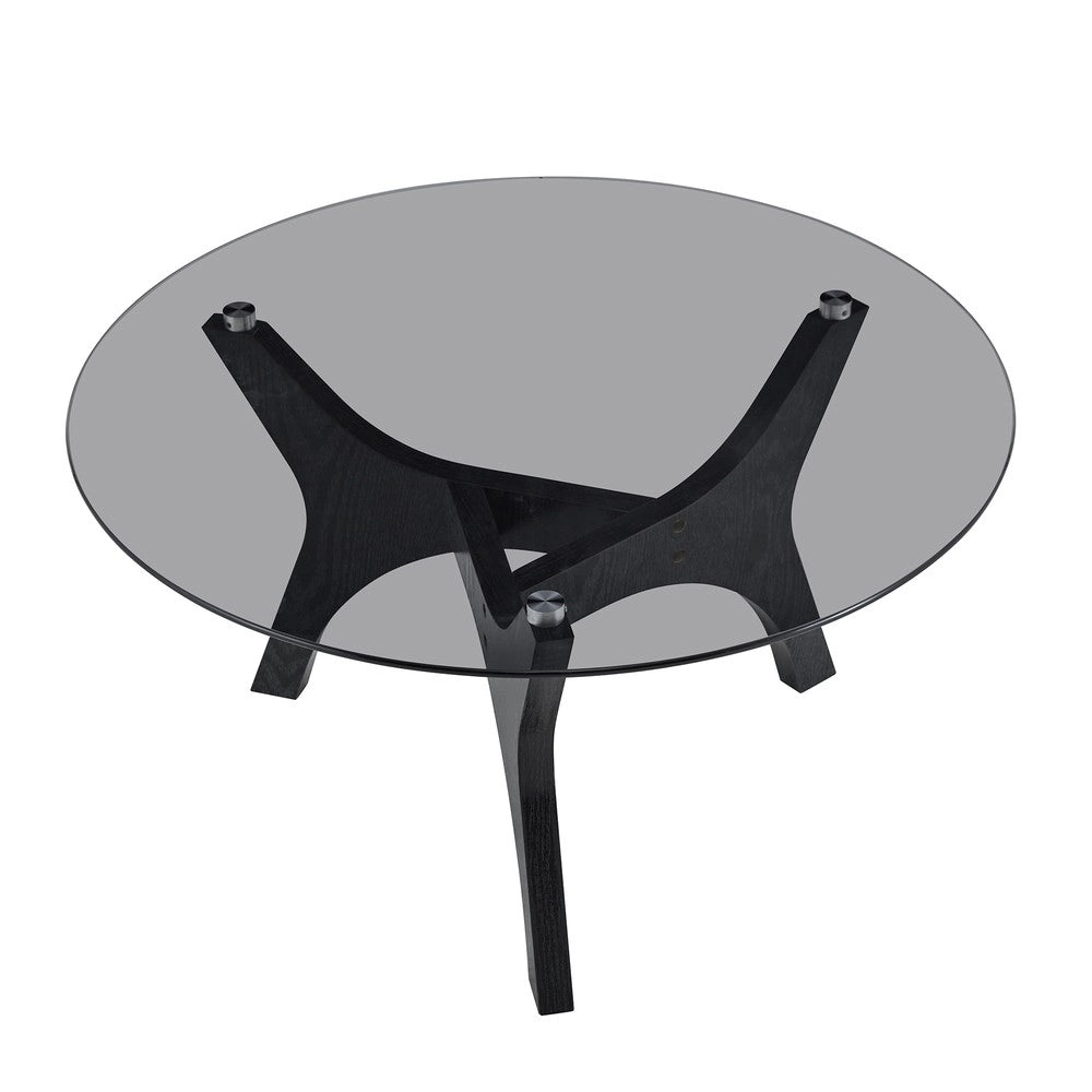 Tavolino da Caff¨¨ Rotondo con Piano in Vetro Temperato ¨C MINIMAL ¨C Struttura in Legno Nero, 80 cm