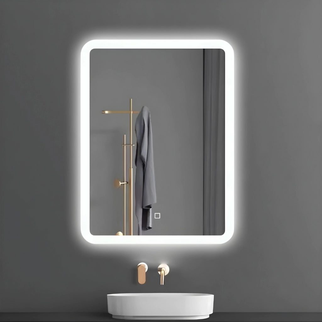 Specchio 5 mm rettangolare led interruttore touch alluminio mdf bagno *** misure 70x90 cm, tonalità dimmerabile 2700...