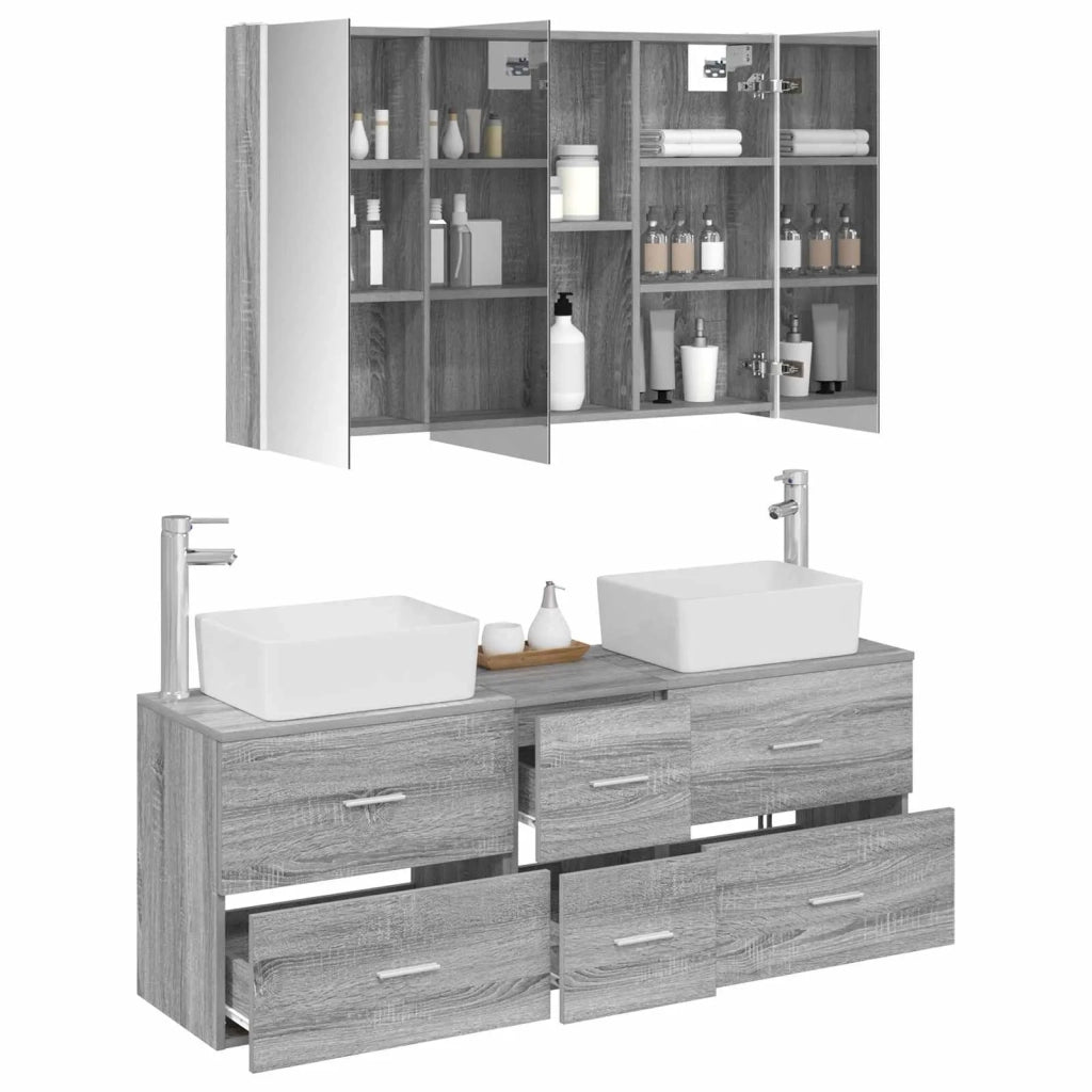 Set di mobili per il bagno 4 pcs Sonoma grigio 3406868