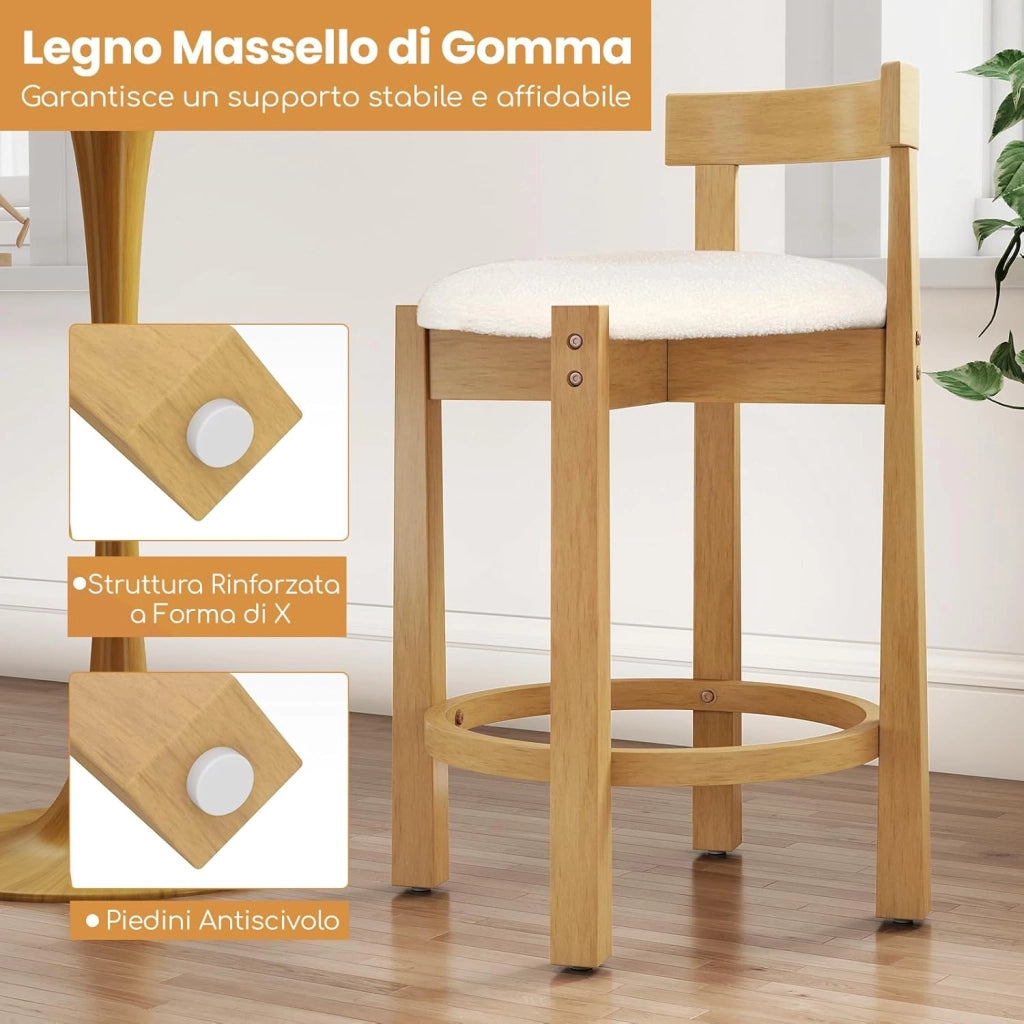 Set da 2 Sedie da Pranzo, Sedie Moderne da Bar Imbottite in Velluto Teddy con Schienali e Poggiapiedi, Sgabelli Senza Braccioli per Isola Cucina e Sala da Pranzo, Portata 150 kg