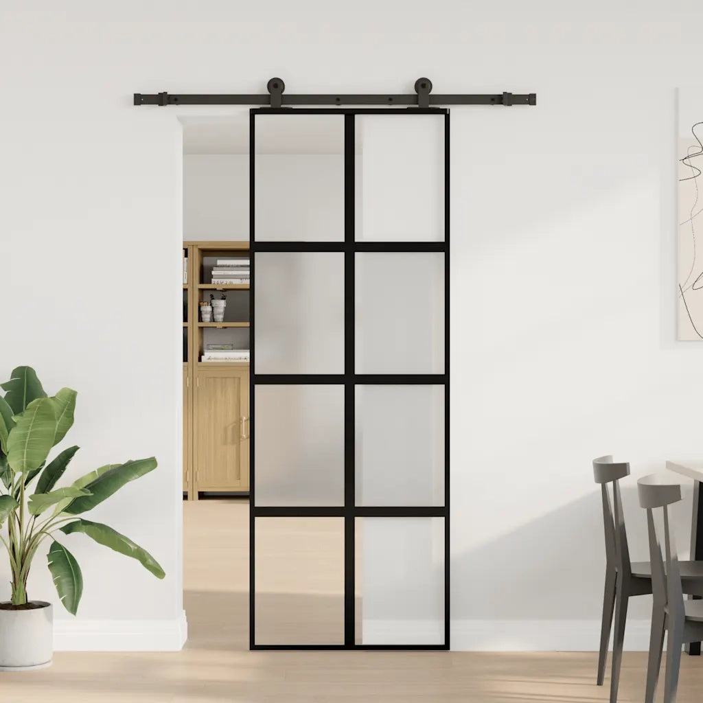 Porta Scorrevole Ferramenta 76x205 cm Vetro Temperato Alluminio 3333007