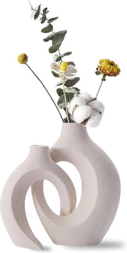 Set di 2 Vasi in Ceramica - Beige - Pampas - Fiori Secchi - Fiori Freschi - Vasi - Ceramica