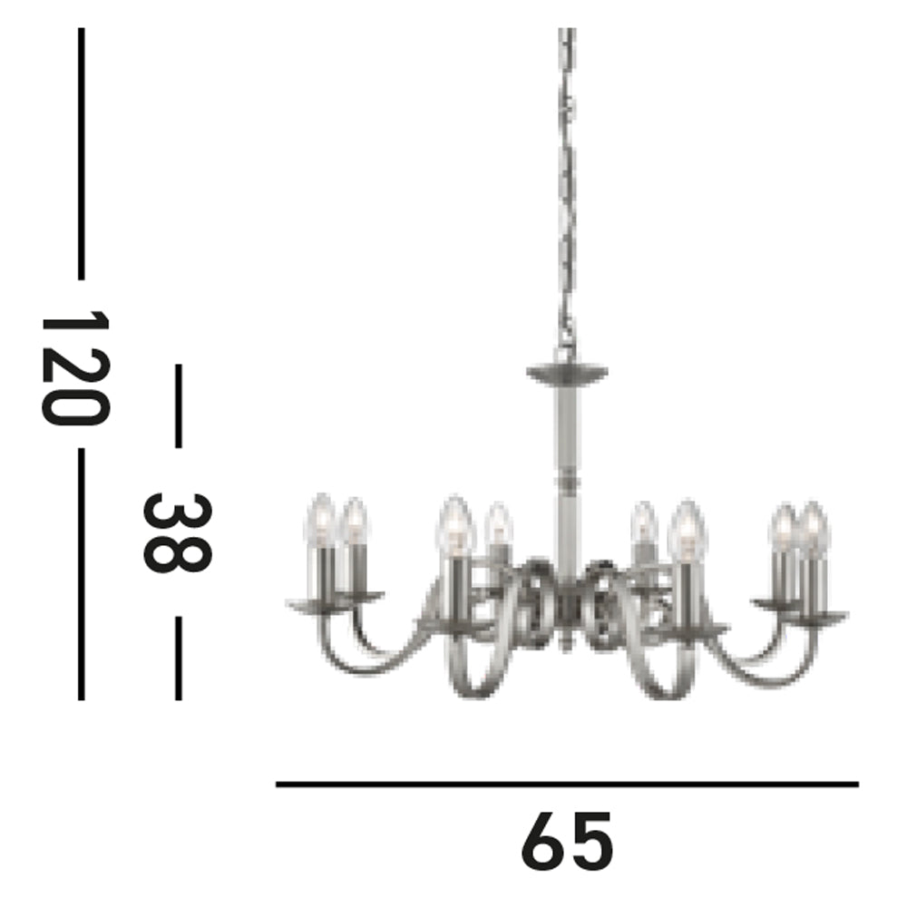 Lampadario Contemporaneo Richmond Acciaio Argento 8 Luci E14