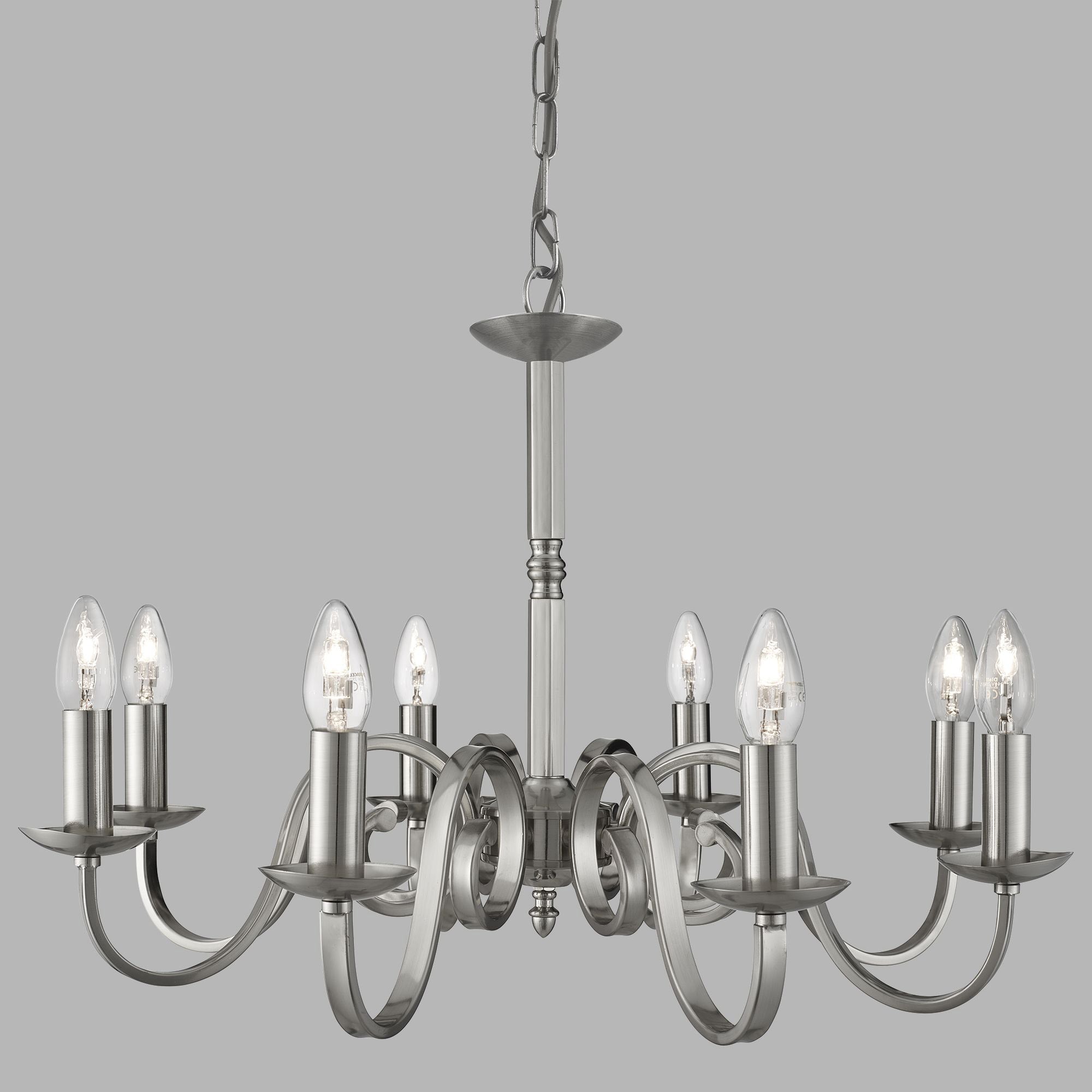 Lampadario Contemporaneo Richmond Acciaio Argento 8 Luci E14