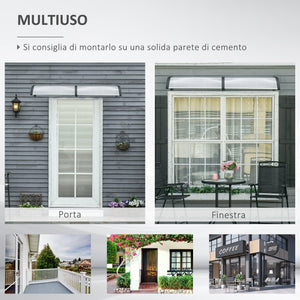 Pensilina Tettoia Moderna 200x96x27 cm in Policarbonato Alluminio e PP Trasparente