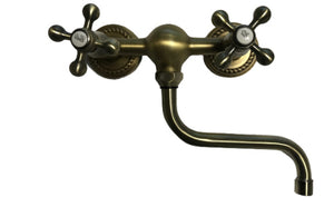 Rubinetto gruppo lavello a parete bronzato, vecchio ottone maniglie a stella rosoni decorati