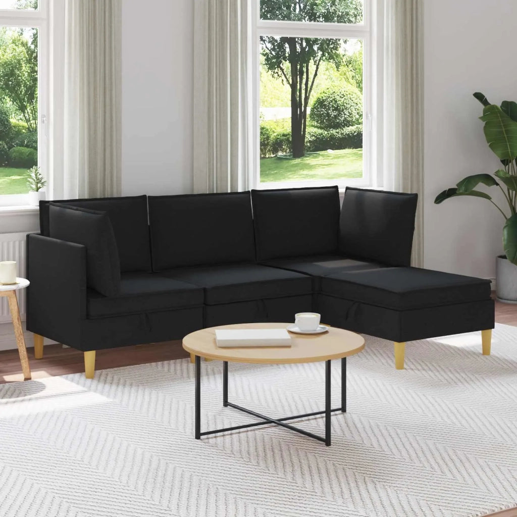 Set di divani modulari con spazio di archiviazione 4 pcs Nero