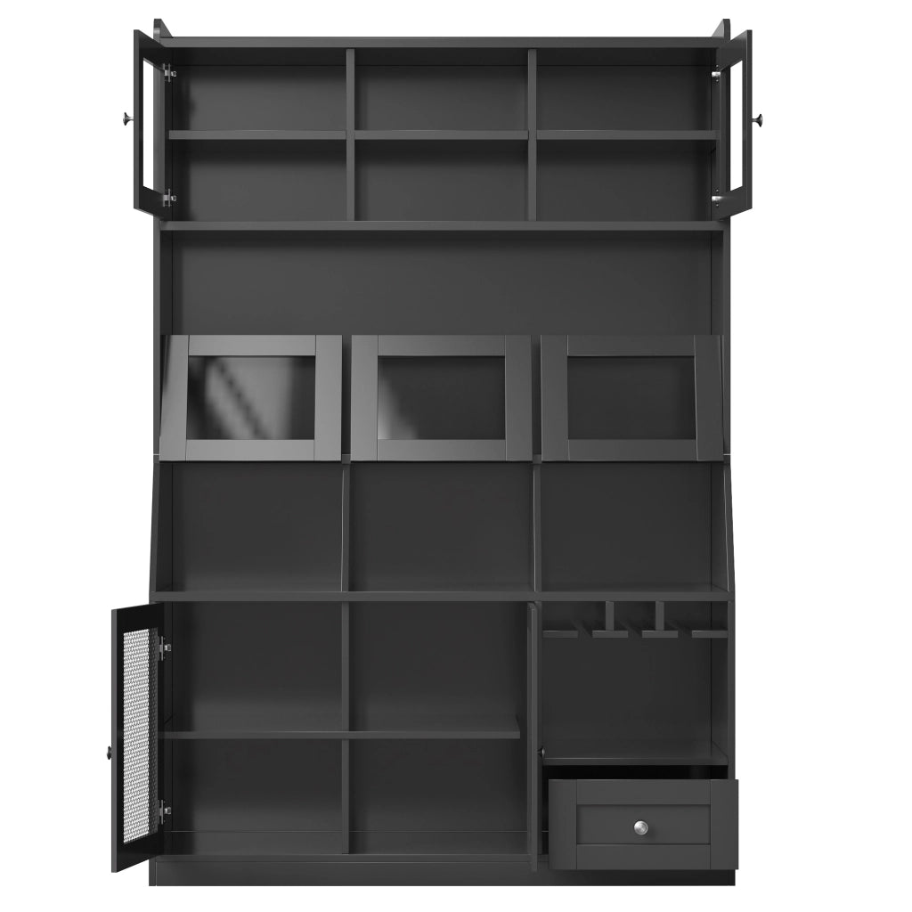 Mobile colonna da cucina con LED multicolore; USB; portabicchieri; MDF nero 120 × 40 × 181.7 cm