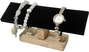 Supporto orologio e cinturino a forma di T con design rimovibile, realizzato in falso suède nero, dimensioni: 19,5 x 5 x 8,9 cm.