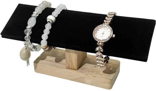Supporto orologio e cinturino a forma di T con design rimovibile, realizzato in falso suède nero, dimensioni: 19,5 x 5 x 8,9 cm.