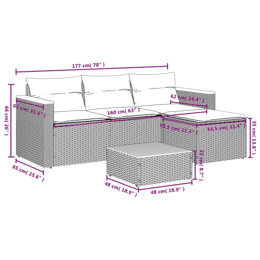 Set Divani da Giardino 5 pz con Cuscini Nero Polyrattan Acacia 3213537