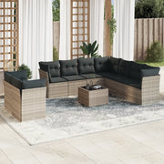 Set Divano Giardino 10 pz con Cuscini Grigio Chiaro Polyrattan 3217852