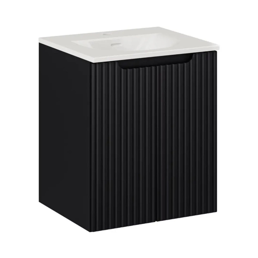 Set da bagno VANO 50cm: mobile sottolavabo con ante scanalate verticalmente + lavabo incassato bianco