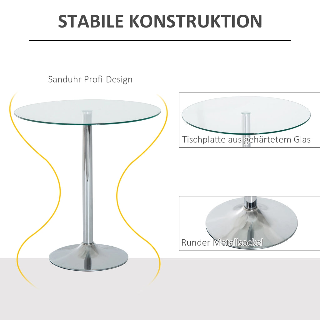Tavolo da pranzo rotondo con piano in vetro e gambe in metallo ¨C Zephmum ¨C Argento