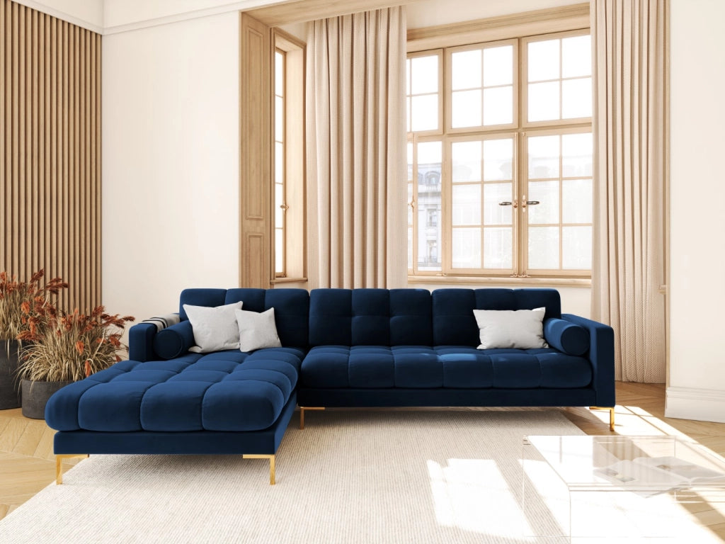 Cosmopolitan Design - Divano angolare sinistro "Bali" 5 posti in velluto blu reale 