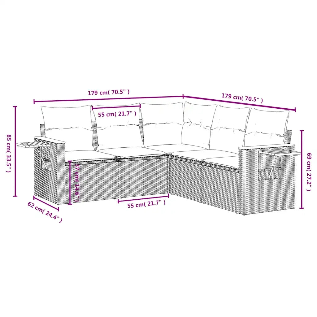 Set Divani da Giardino 5 pz con Cuscini Nero in Polyrattan