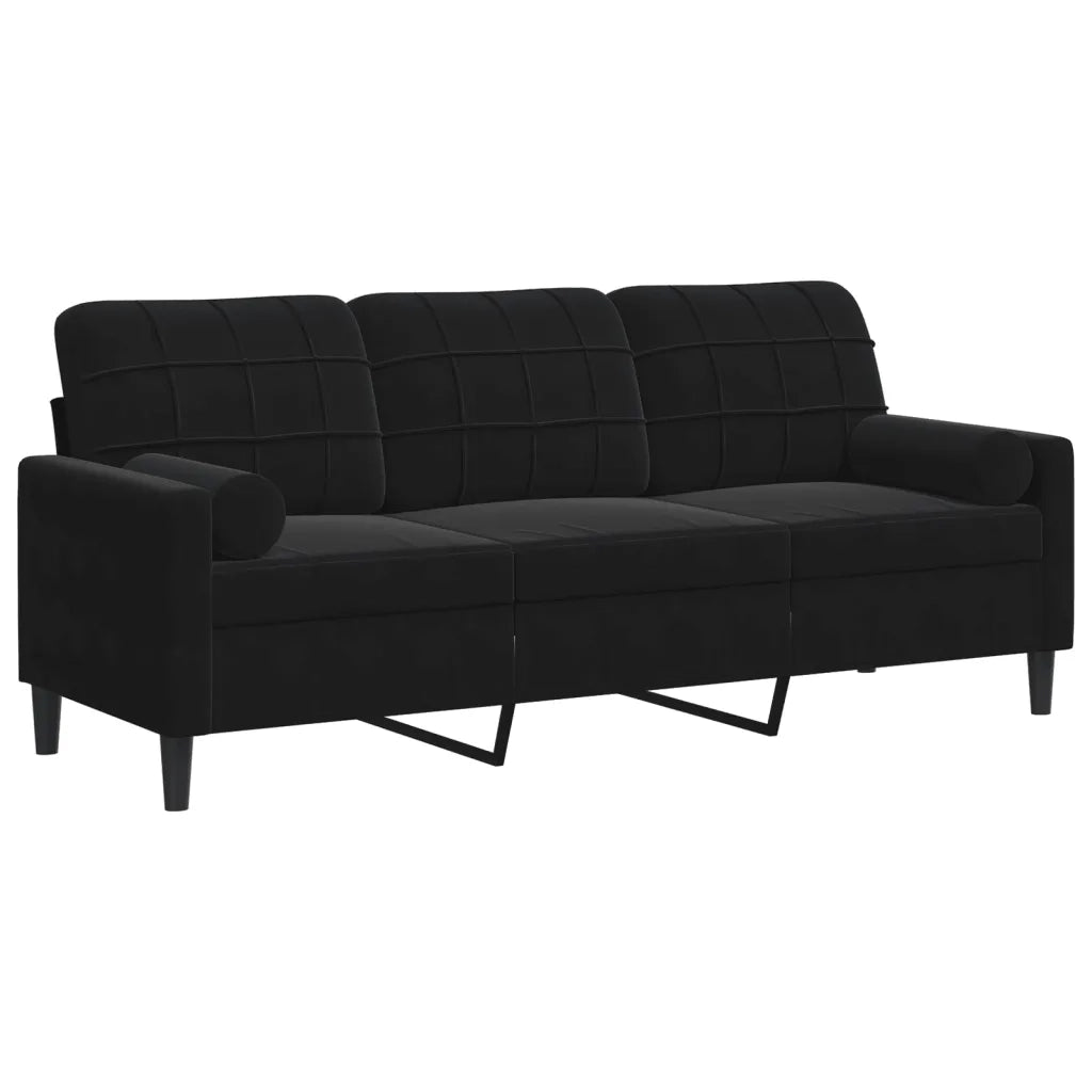 Divano a 3 Posti con Cuscini Nero 180 cm in Velluto 3278234