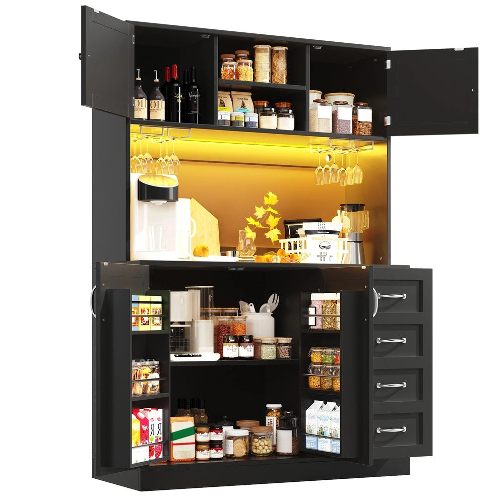 Mobile Buffet con LED, Cassetti e Ripiani ¨C Xylo ¨C Verde/Nero/Bianco, 120x40x188