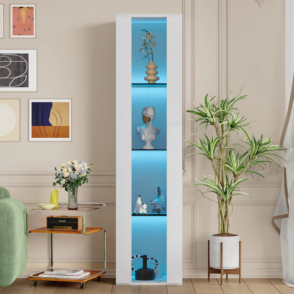 Vetrina con 1 Anta; 4 Ripiani; Pannello Trasparente e LED regolabile per Soggiorno in Truciolare 40 × 29 × 170 cm Bianco