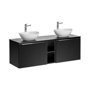 Set bagno VANTA: mobile sottolavabo 140cm + piano per lavabo + 2 lavabi bianchi da appoggio