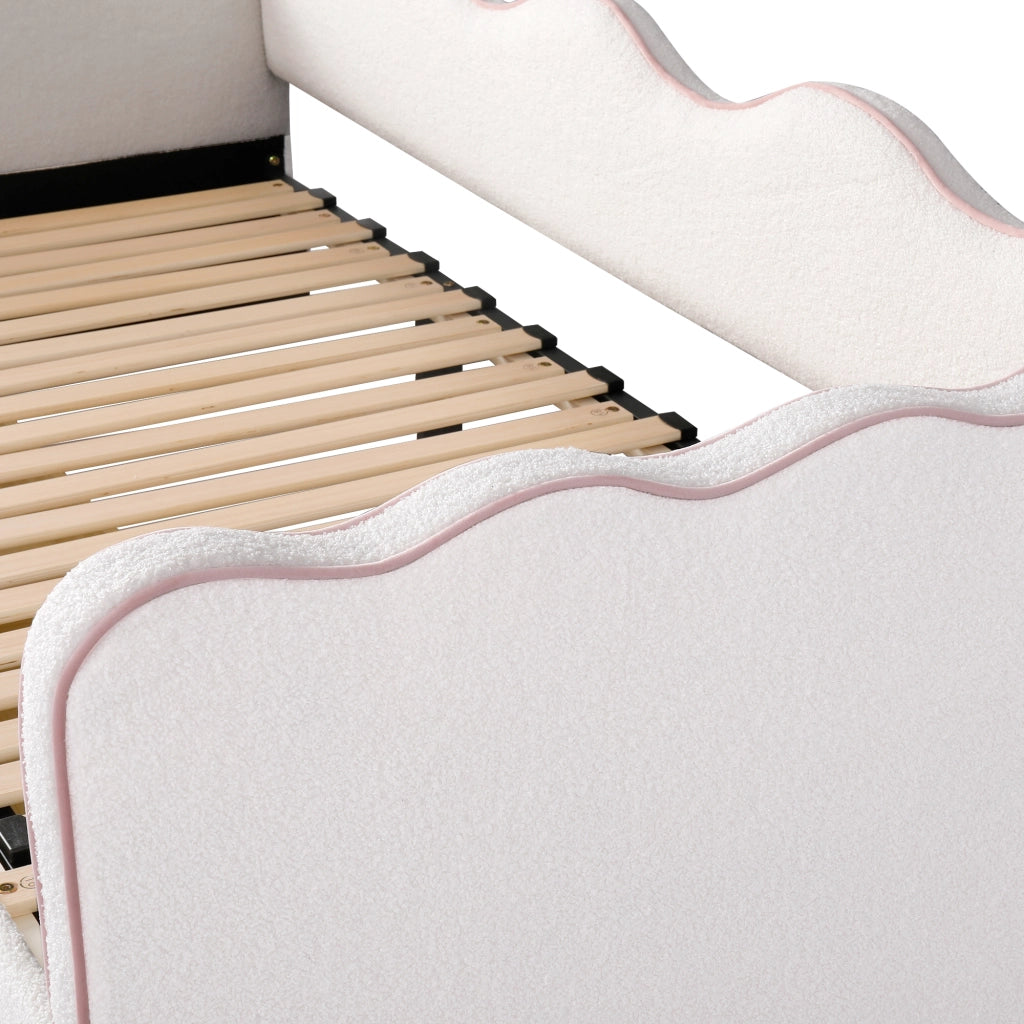 Letto estraibile 90 × 200 cm con 2 cassetti, USB e Type-C, senza materasso, bouclé beige