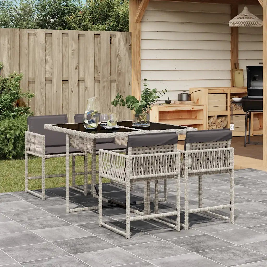 Set Pranzo da Giardino 5pz | Set Salotto da Giardino con Cuscini Grigio Chiaro Polyrattan