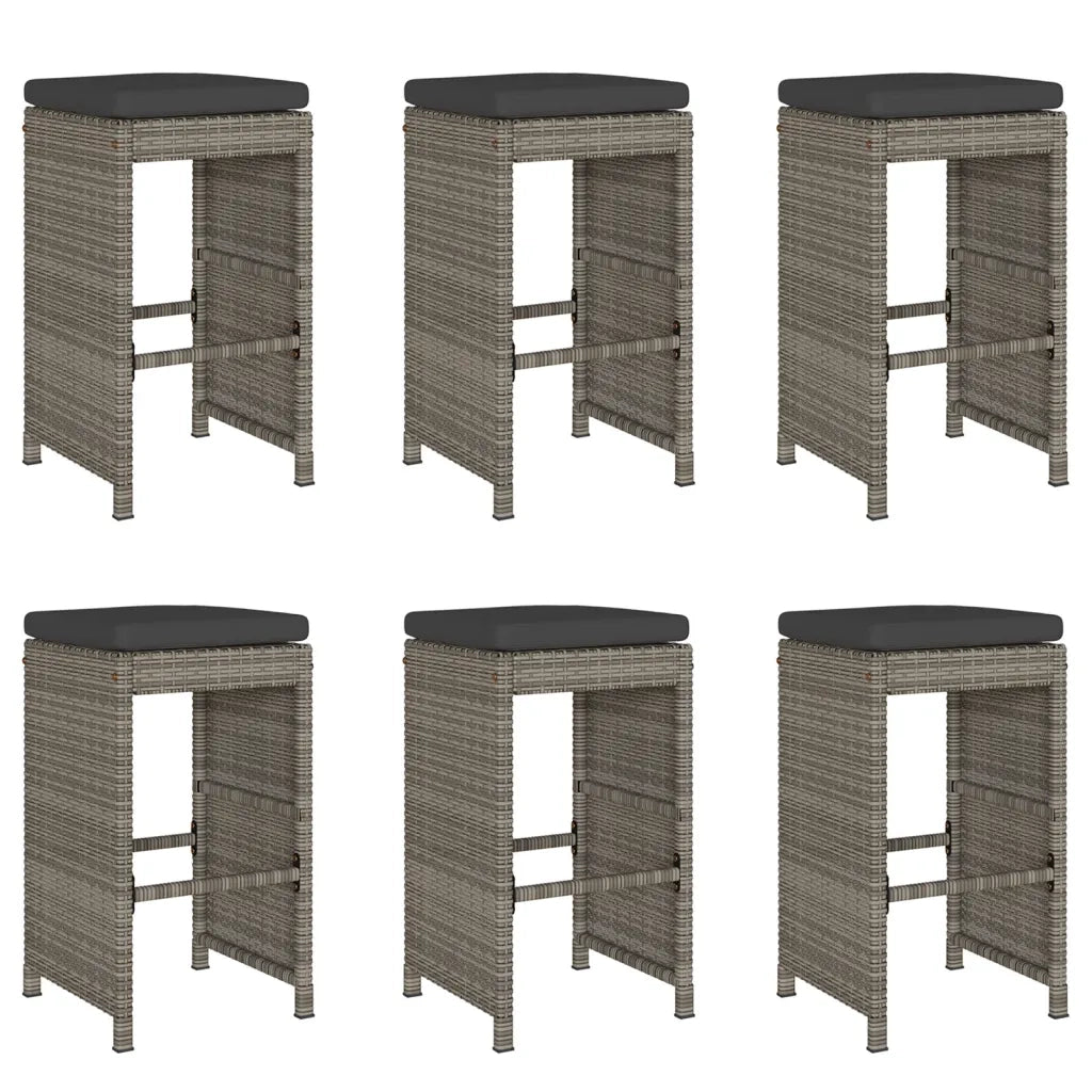 Sgabelli Bar da Giardino con Cuscini 6 pz Grigi in Polyrattan