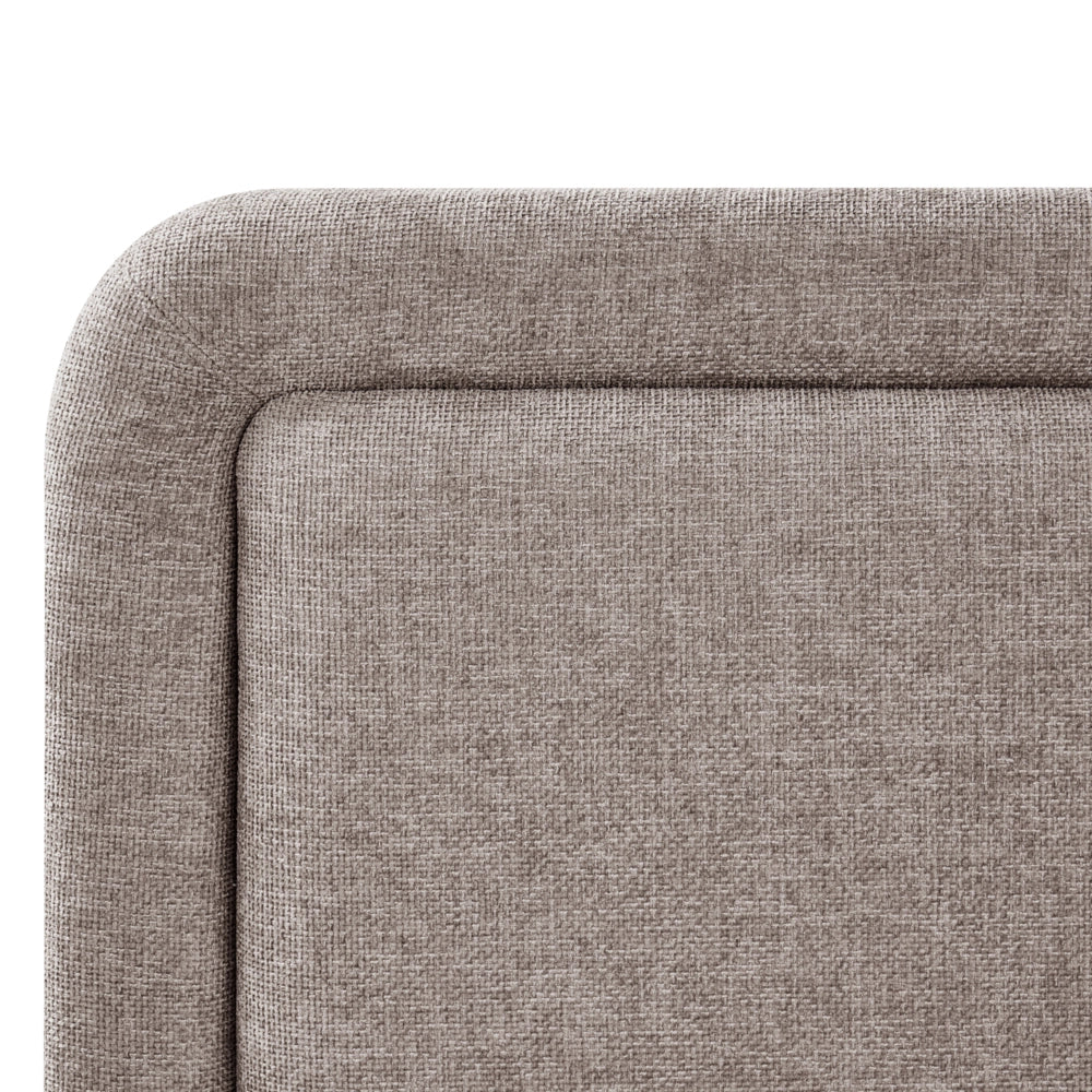 Letto contenitore rivestito in tessuto grigio marrone 160 x 200 cm testiera asimmetrica a gradini in stile scandinavo