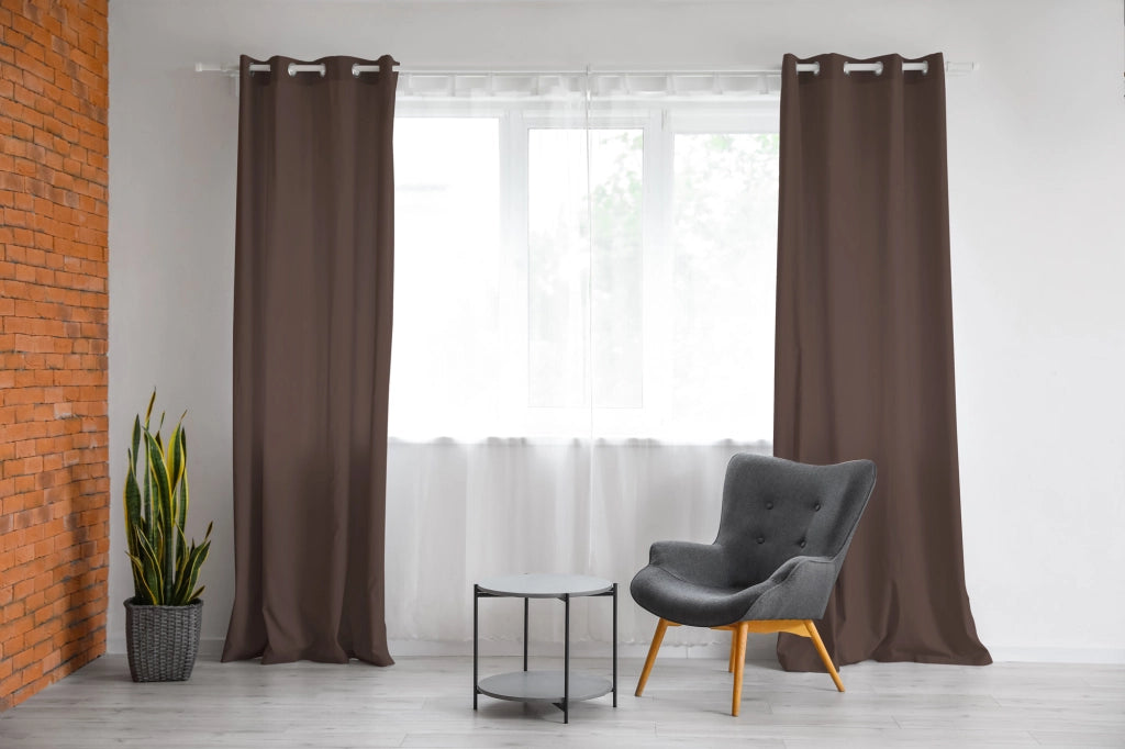 Tenda Semioscurante 140 x 290 Cm Moderne Con Occhielli  Marrone - 2 Tende