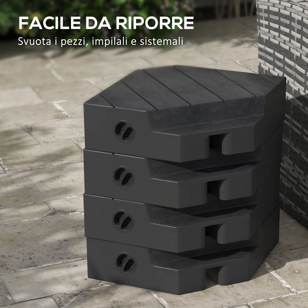 Set 4 Mattonelle Base per Ombrellone Riempibili con Acqua o Sabbia fino a 80 kg Nero