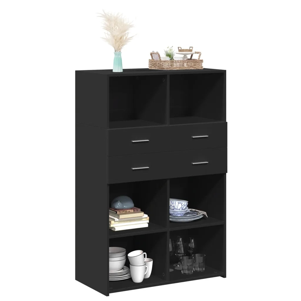 Credenza Nera 80x42,5x124 cm in Legno Multistrato