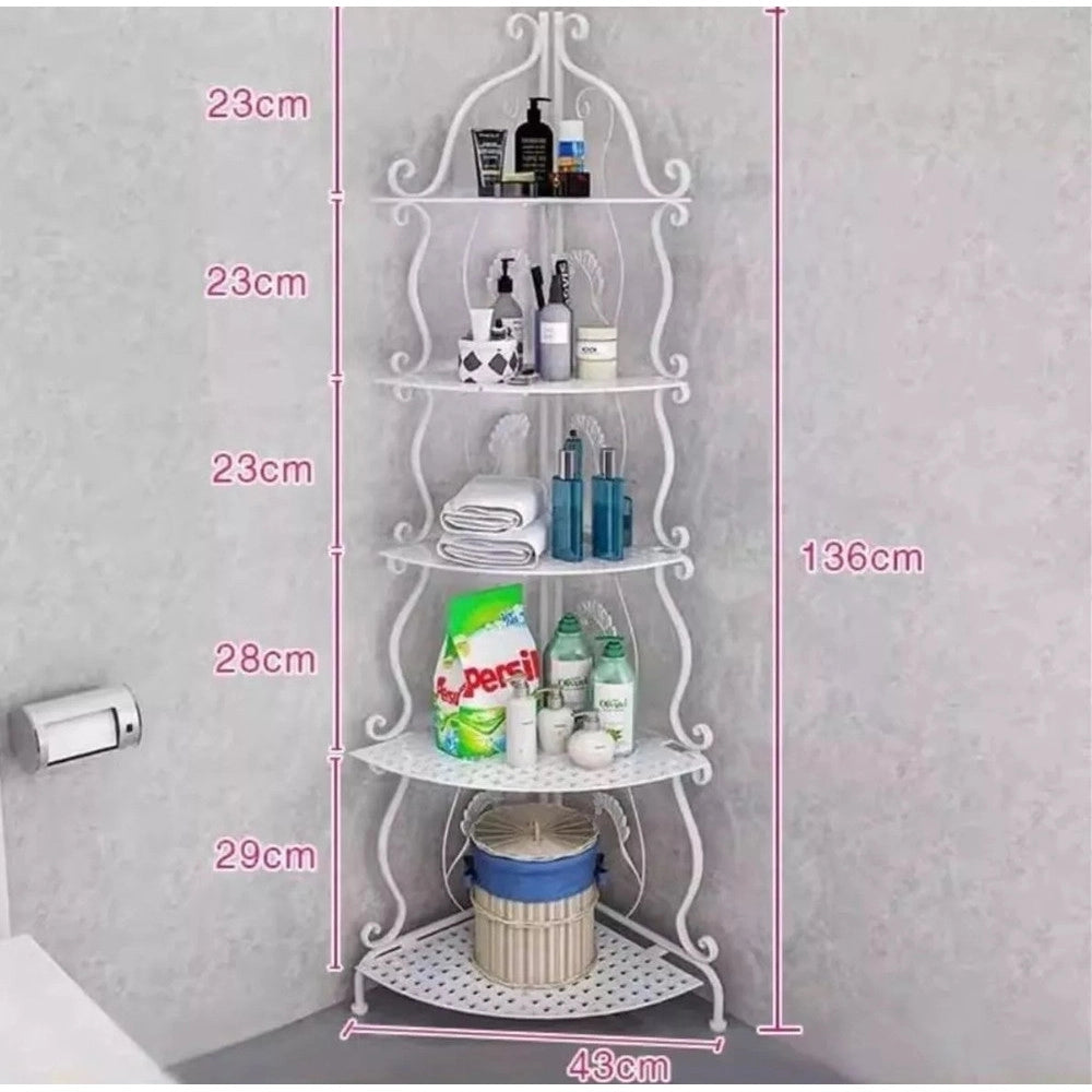 Trade Shop - Mobile 5 Mensole Ad Angolo Bagno Ripostiglio Angoliera Ripiani Portaoggetti Ferro Decorato -