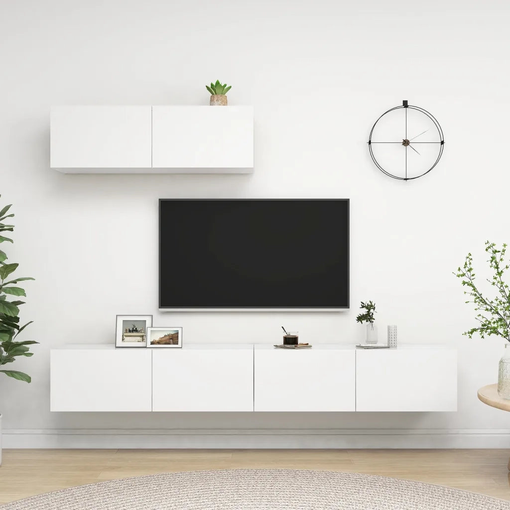 Mobili Porta TV 3 pz Bianchi in Legno Multistrato 3078703