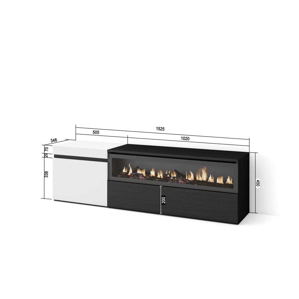 Mobile TV Soggiorno, 150x35x45cm, Per TV fino a 65", Camino elettrico, Bianco e nero RF2448