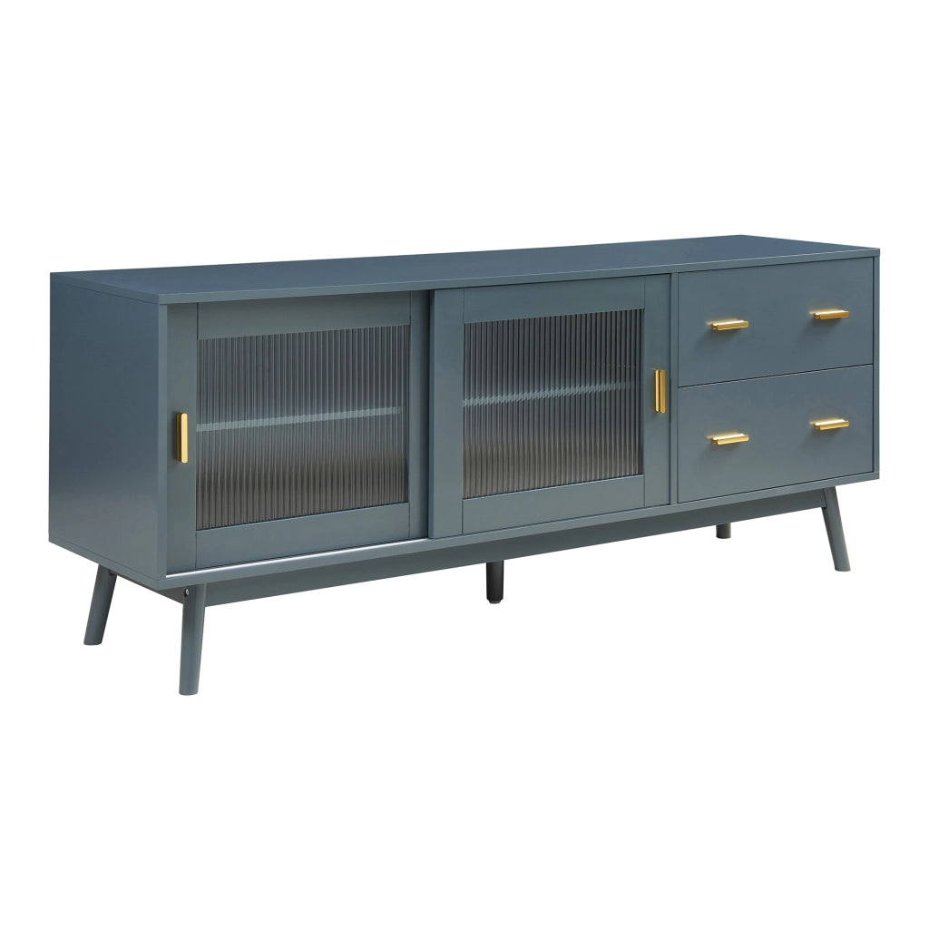 Mobile Porta TV Susa con Cassetti e Ante Scorrevoli in Vetro Scanalato 160x40x65 cm Grigio [en.casa]