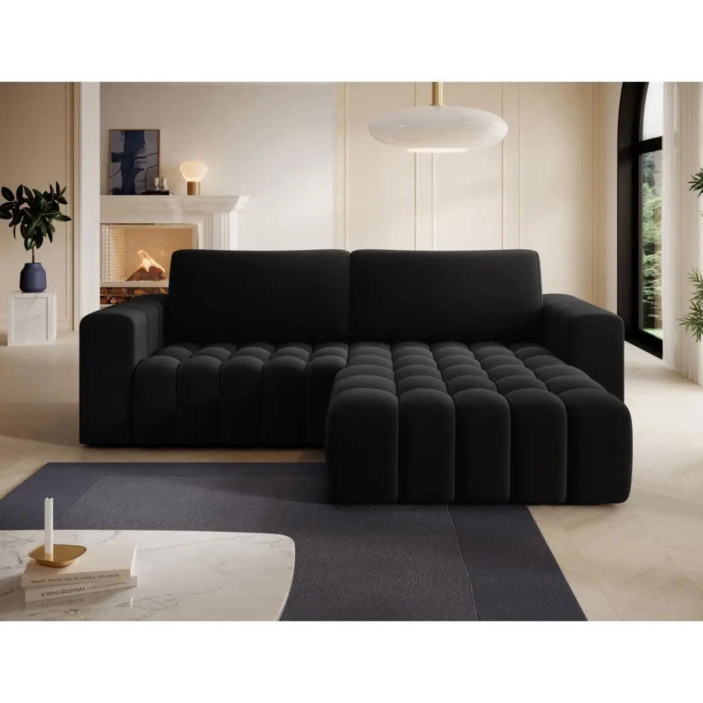 Divano angolare trasformabile DORY nero 250 cm con vano contenitore angolo destro