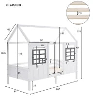 Letto a casetta con finestre, senza materasso，200×90 cm, Bianco