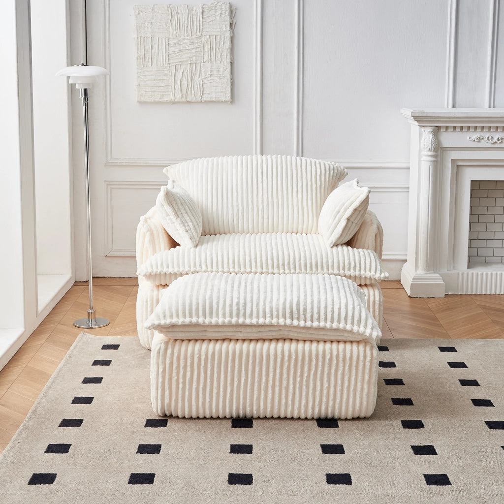 Fauteuil con pouf compatto in tessuto flanella con design compresso, comfort quotidiano e stile moderno beige