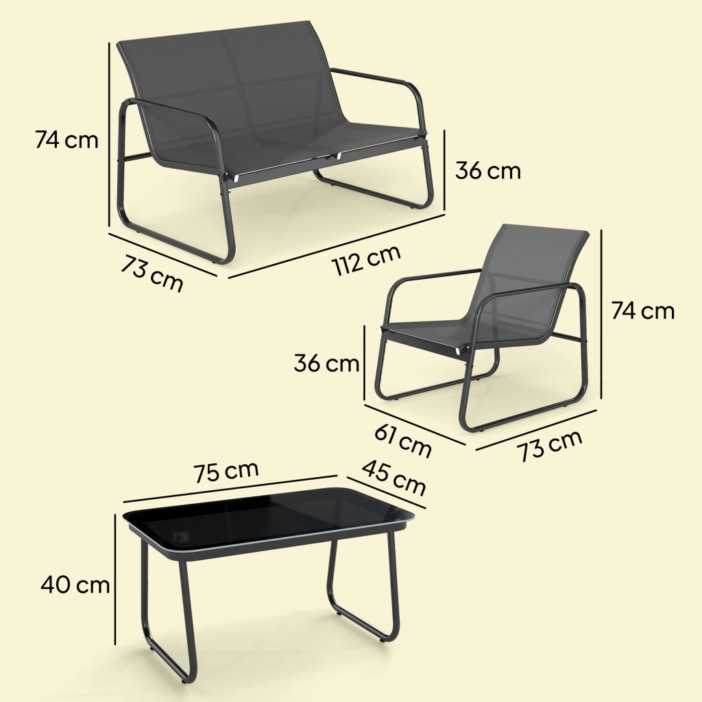 Set giardino 4 pezzi con divano, poltrone e tavolino ¨C zephmum ¨C grigio scuro e nero