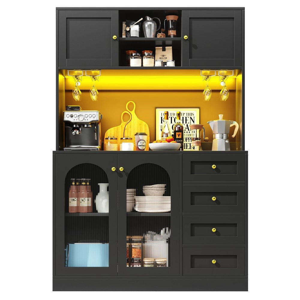 Credenza Buffet con LED ¨C Xylo ¨C Nero/Bianco, 4 Ante, 120x40x188 cm