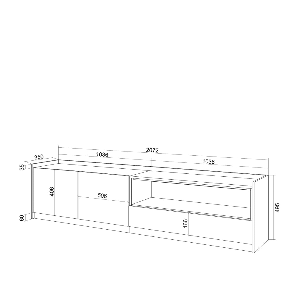 Mobile TV Soggiorno, 207x50x37 cm, Per TV fino a 80", LED, Nero e rovere