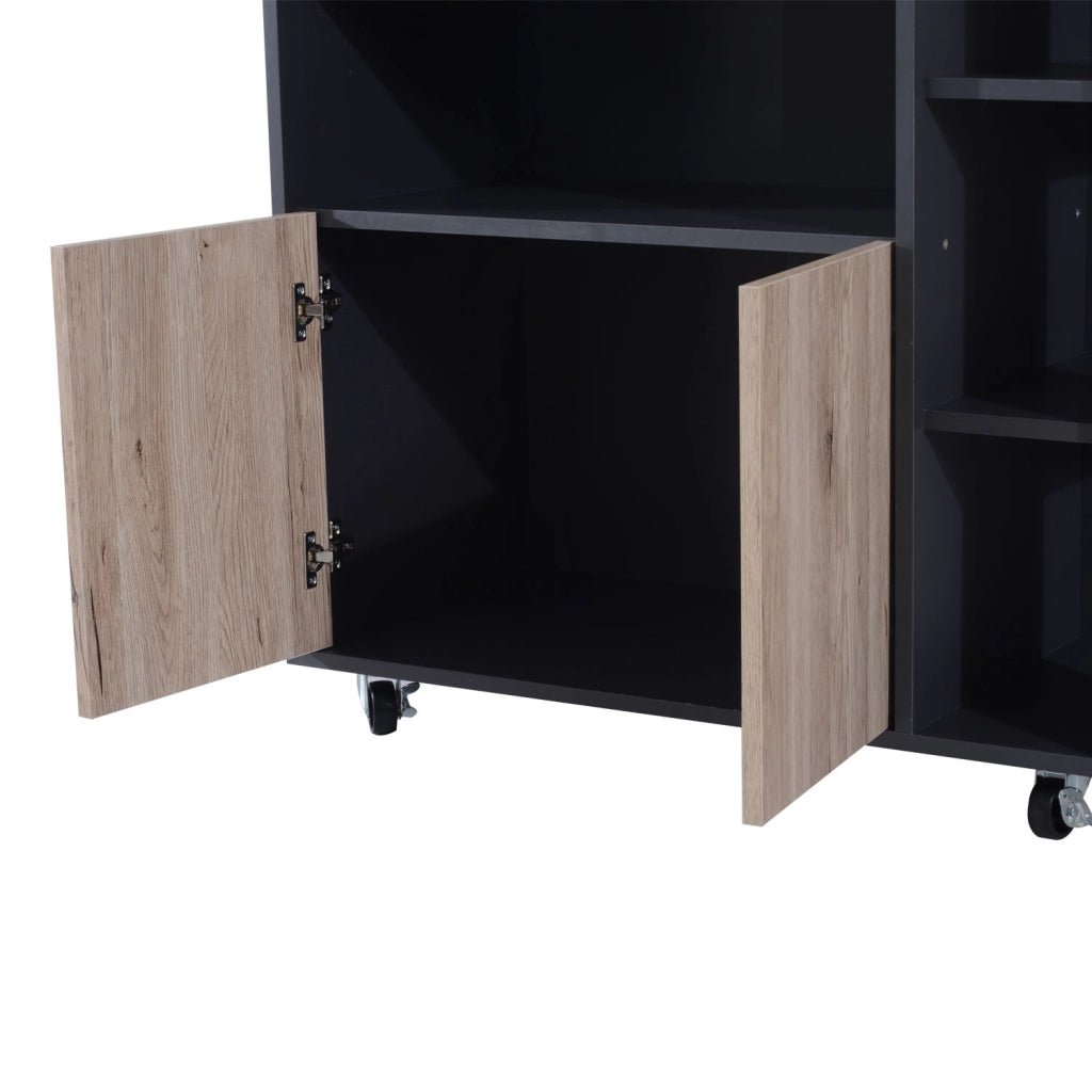 EasyComfort Carrello da Cucina Multiuso con Cassetto, Armadietto e Scaffale, 80x39x86.5cm, Legno e Nero
