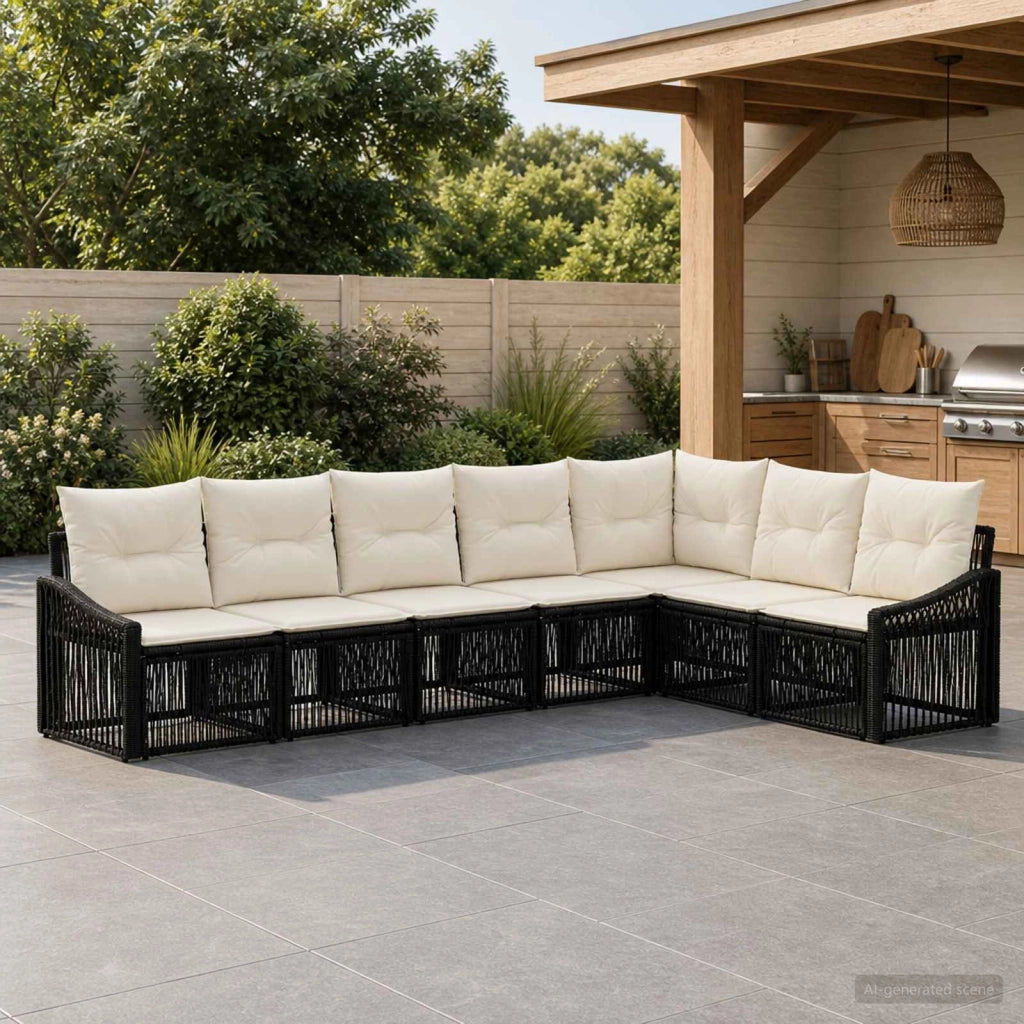 Set Divano da Giardino 7 pz Nero polyrattan 3436015