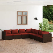 Set Divani da Giardino 7 pz con Cuscini in Polyrattan Marrone cod mxl 38912